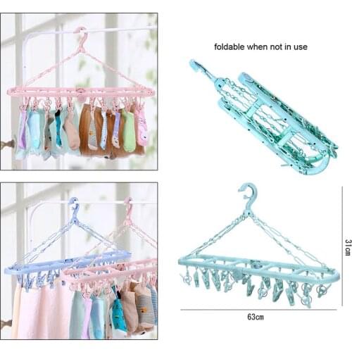 Plastic Folding Hanging Clothespin Portable Socks&Towel Clothes Hanger 20 Clamp