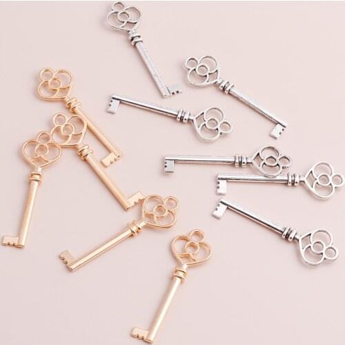 5pcs 60x18mm Long Statement Hollow Flowers Key Pendants fit Bracelets DIY Making Necklaces Two Color Handmade Gifts