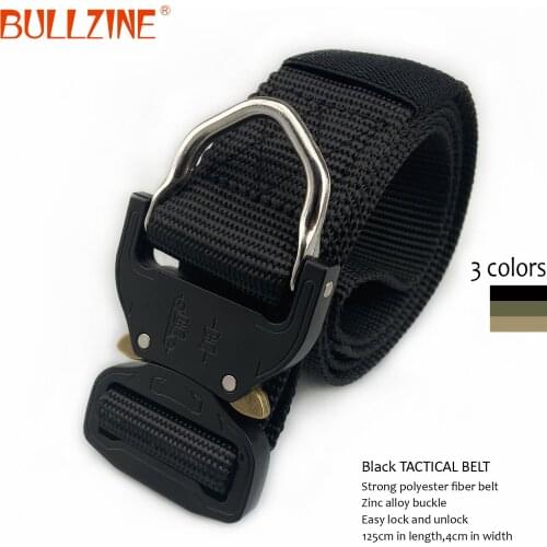 Bullzine Mens belt outdoor hunting metal tactical belt multi-function polyester fibre buckle Marine Corps canvas belt BC-10015