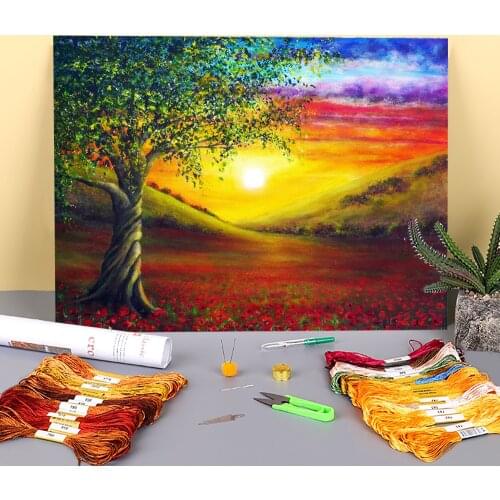 Natural Scenery Printed Fabric 11CT Cross Stitch Patterns DIY Embroidery DMC Threads Handmade Sewing Painting Decor