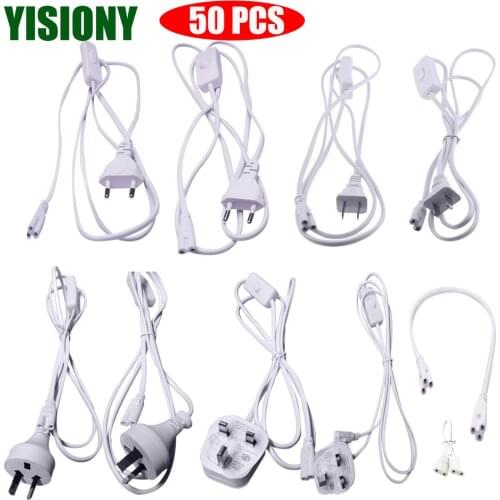 YISIONY 50PCS/LOT 3 PIN 2 PIN T5 T8 Electrical Wire Connector with On/ Off Switch 1.8M Power Cord Extension Cable For LED Lamp