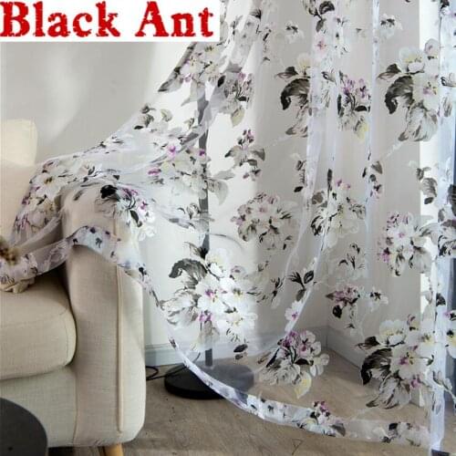 American Country Curtain For Living Room Flowers Pattern Luxury Sheer Tulle Kitchen Drape Voile Fabric Blinds X142#40
