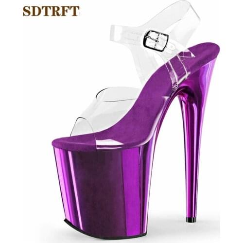 New 2021 Catwalk Shows stiletto Ankle Strap 8 inch Sandals 20cm Thin High-Heeled shoes Womens Electroplated Waterproof pumps