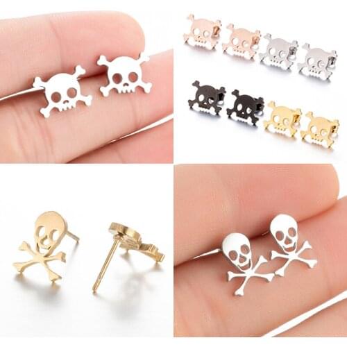 Gothic Fashion Pirate Skull Stud Earrings Women Men Punk Rock Style Vintage Skeleton Earings Hallowmas Jewelry Piercing Ear 2021