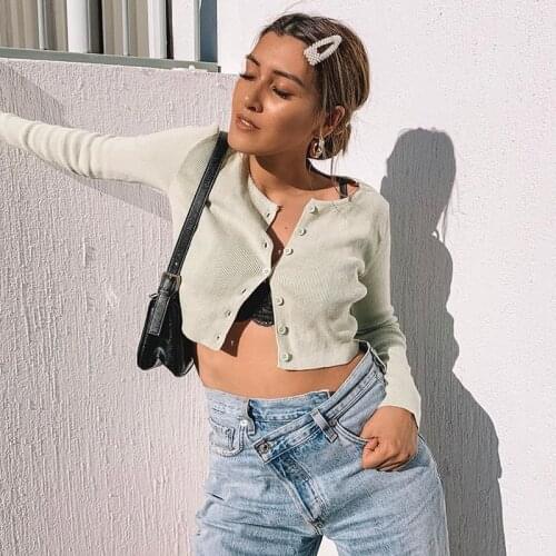 2020 Autumn Women Knitted Thin Sweater Loose Cardigan Sexy Crop Tops Long Sleeve Casual Slim Coats Outwear Women Jumper Crop Top