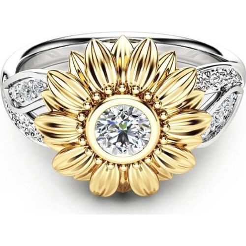 Fashion jewelry sunflower shape female ring engagement wedding ring girl party charm accessories new hot