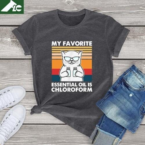 100 cotton Vintage tee Shirt women My Favorite Essential Oil is Chloroform womens harajuku T Shirt 90s kawaii girl clothes tops
