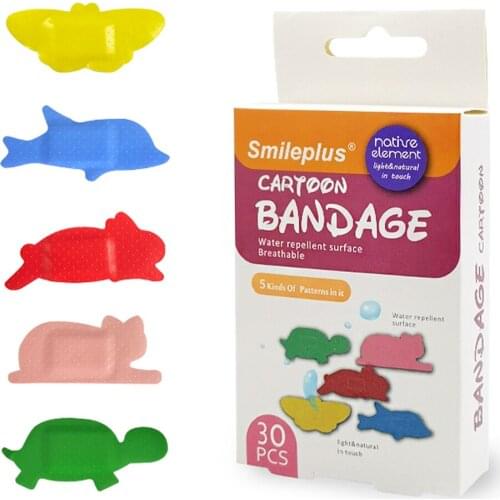 30Pcs/box Cute Pattern Medical Patch Cartoon Wound Bandages Medical Plaster Adhesiv Breathable Sticker Hemostasis Emergency Kit