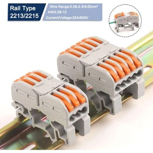 5 PCS Din Rail Type Quick Wire Connector 2213/2215 213/215 Compact Splicing Conductor Cable Terminal Block Instead Of UK2.5B