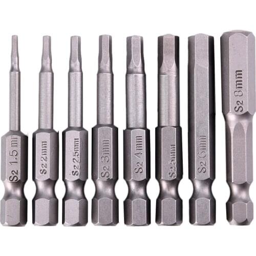 8pcs Set 50mm 1/4 Inch Hex Shank Magnetic Hex Head Screwdriver Bits Electric Driver Bits Hand Tools Screwdriver Drill Bit S2