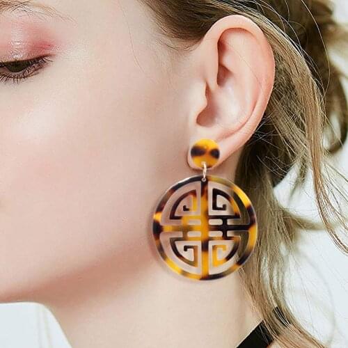 Acrylic Resin Round Dangle Earrings For Women Bohemian Fashion Vintage Geometry Big Leopard Drop Earrings Jewelry Accessories