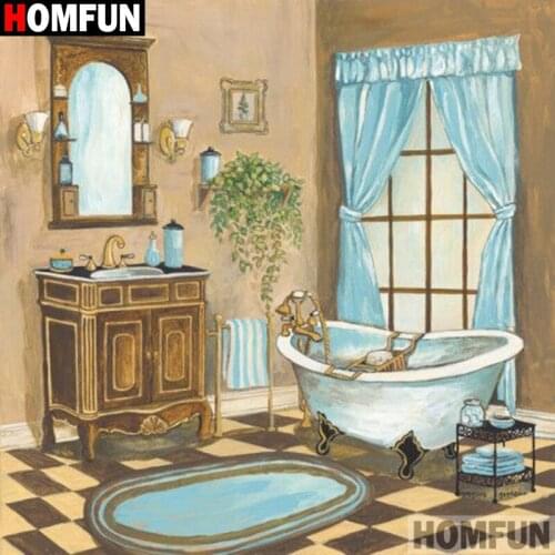 HOMFUN Full Square/Round Drill 5D DIY Diamond Painting "bathroom" Embroidery Cross Stitch 5D Home Decor A07230