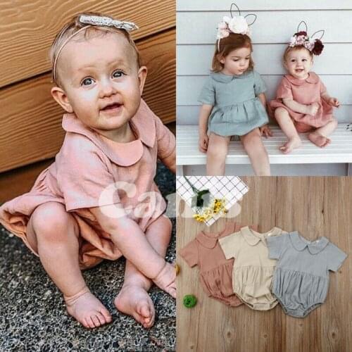 Toddler Baby Girl Infant Solid Collar Jumpsuit Outfits Clothes Summer