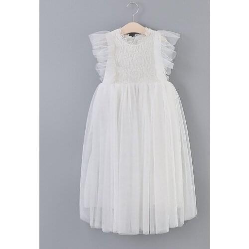 Children Dress 2020 Summer New Long Lace Mesh Flutter Sleeve Korean Girls Princess Kids Dresses Fashion Elegant Ankle-Length