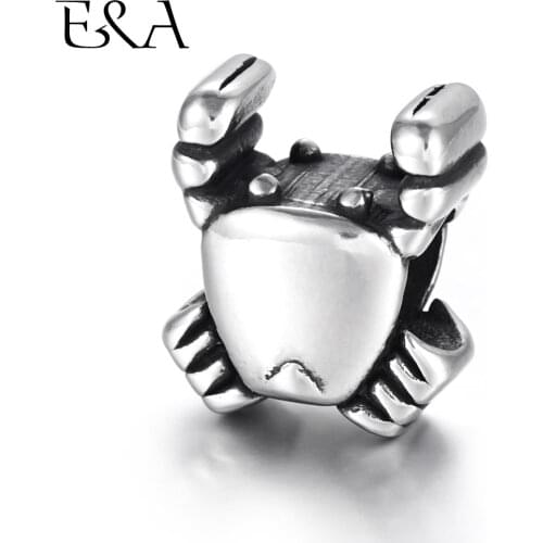 Stainless Steel European Beads Crab 5mm Hole Blacken Metal Bead Animal Charms for Bracelet DIY Jewelry Making Findings