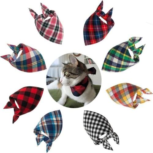 Pet Bandanas Classic Plaid Small Dog Cat Bibs Cotton Scarf Triangular Bandage for Cats Puppy Head Scarf Neckerchief Accessories