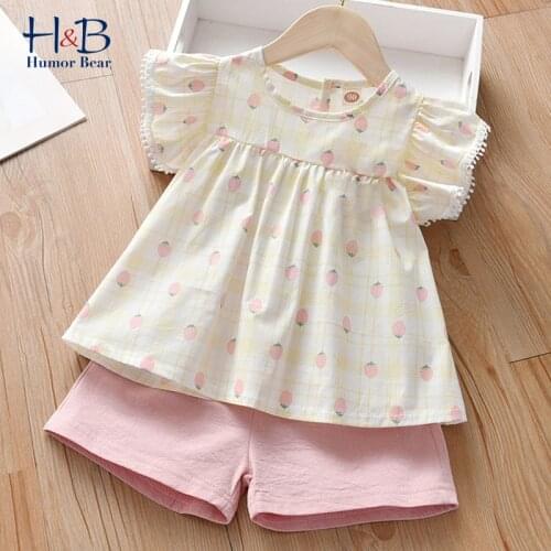Humor Bear Girl Clothes Sets 2021 New Summer Sleeveless Fruit Print Top+Shorts 2Pcs Casual Toddler Kid Clothes