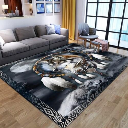 Wolf Pattern ethnic style Carpet Soft Sponge home Bathroom Absorb non-slip Floor Mat 3D Feather Print Large rugs for Living Room
