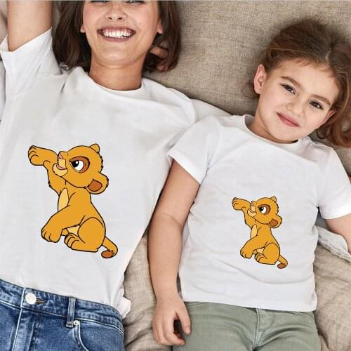 Disney Simba Cute Family Look Matching Clothes Mommy And Me Tshirt Mother Daughter Son Outfits Women T-shirt mom and me clothes