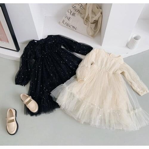 2 3 4 5 6 Years Toddler Girl Dress Fashionable Korean Mesh Princess Dress Sequined Long Sleeves Kids Clothing Autumn New Arrival