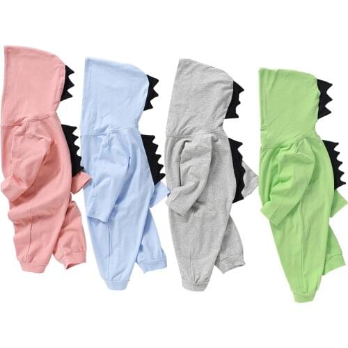 Fashion Toddler Infant Baby Kids Boys Girls Solid Colors Long Sleeve Dinosaur Hooded Hoodie Romper One Piece Jumpsuit Clothes#p4