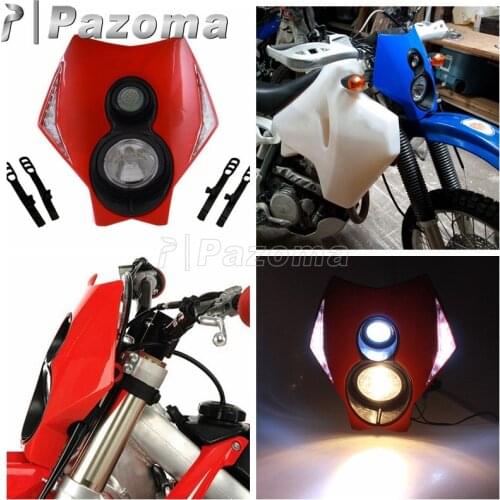 Motorcycle Two Torch Red LED Headlamp Universal Motocross Off-Road Halogen Headlight for Honda XR CRF CRM CRM 250 450 650