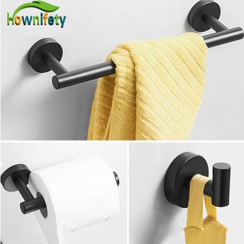 Matte Blacked Bathroom Hardware Set Robe Hook Single Towel Bar Paper Holder Black Bathroom Accessories Stainless Steel