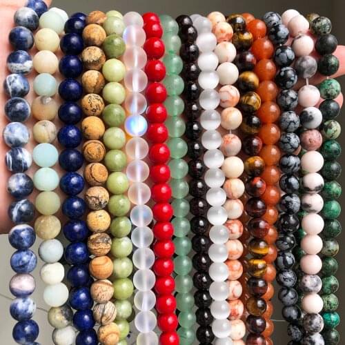Natural Round Tiger Eye Amazonite Lava Turquoises Agates Jaspers Garnet Spacer Loose Stone Beads For Jewelry Making DIY Bracelet