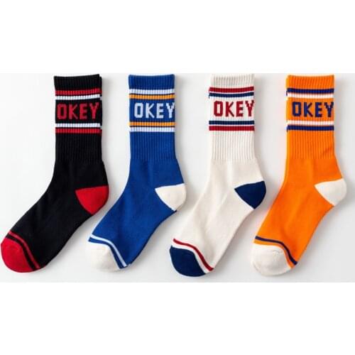 Women Socks Thickening Funny Stripe Letter Harajuku Red High Quality Streetwear Hip Hop Vintage Skate Cotton Socks Autumn Winter