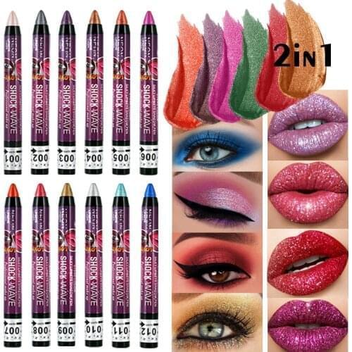 New Product Hot Sale Waterproof Eyeshadow Lip Liner 2 In 1 Metallic Smoky Eye Glitter 15 Color Eyeliner Eye Shadow Pen Cosmetics