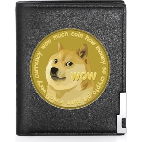New Fashion High Quality Cryptocurrency Dogecoin Theme Design Printing Leather Wallet Credit Card Holder Short Purse