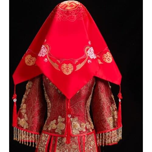 New bride wedding red hijab hijab hijab hijab hijab wedding Chinese hijab fringed hijab cloth