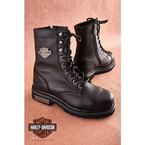 Original Harley Davidson COLMAR Women Black Genuine leather Winter Boots thick soled daily waterproof motorcycle boots