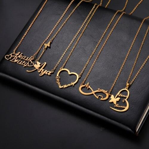 Cazador Custom Butterfly Heart Infinity Pendant Name Necklace for Women Stainless Steel Personality Names Necklace Jewelry Gift