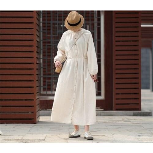 A Literature Pure Cotton Soft Dear Skin Cheese White Lead Crimp Easy Tether Dress Robe 190511