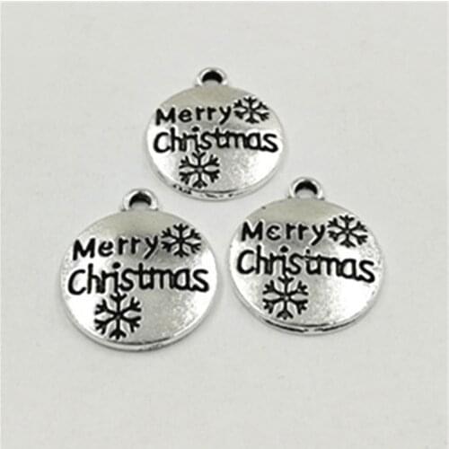 20 pcs/Lot 15mm Antique Silver colour letter printed merry christmas charm christmas pendant message charms