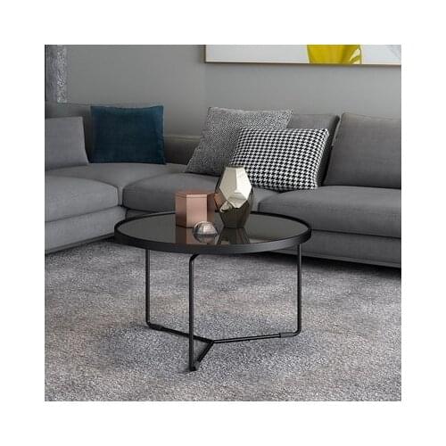 Luxury Black Tempered Glass Round Coffee Table Living Room Creative Waterproof and Moistureproof Iron Tea Side Table
