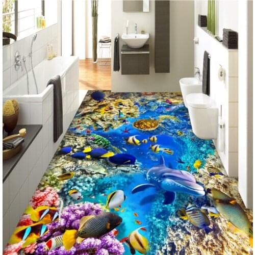 Self-adhesive Wall Paper 3D Floor Decoration Painting Underwater world bathroom art floor 3D three-dimensional painting floor