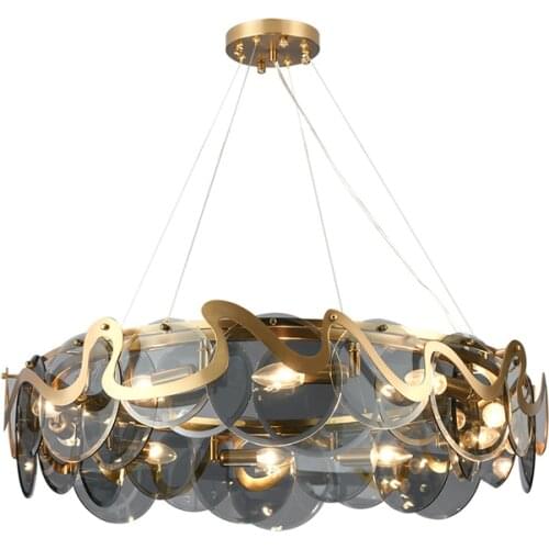 Grey White Glass Iron Golden Round Oval LED Chandelier Lighting lustre Suspension Luminaire Lampen For Foyer