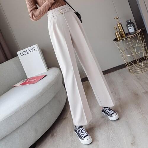 Chic OL Style White Women Pants Casual Sashes Wide Leg Pant High Waist Elegant Work Trousers Female femme