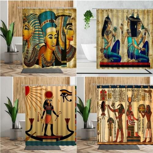 Egyptian Indian Culture Pattern Shower Curtain Yellow Retro 3D Printing Home Decor Background Waterproof Bath Curtains Washable