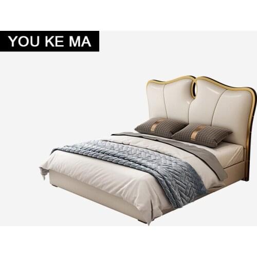 American light luxury leather bed master bedroom European double princess modern minimalist solid wood marriage bed furniture