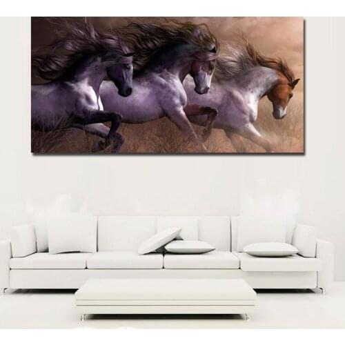Modern Animal Wall Art Pictures For Living Room Home Decor Canvas Painting The three Running Horse vintage art painting Frame