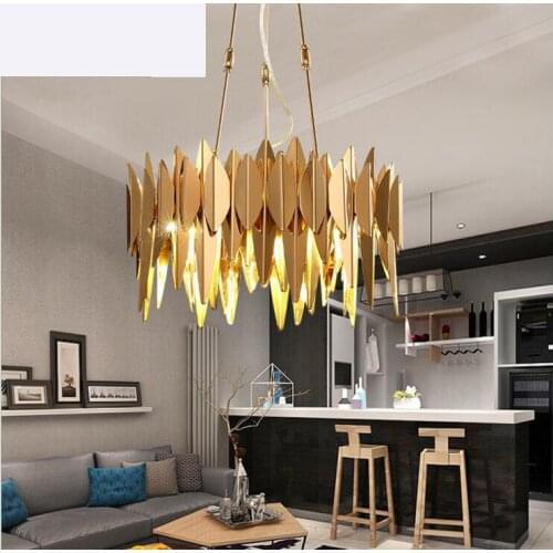 High-end light luxury fashion personality creative stainless steel lamp living room dining room round model room LED chandeliers