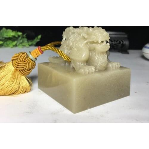 YongLe Emperor Calligraphy Jade Seal Shoushan Stone Dragon Jade Seal Large Ancient China Antique 6 X 6 cm Carved Stone signet