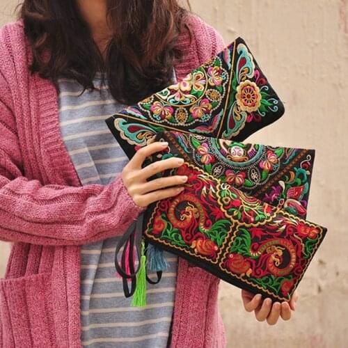 Women Ethnic Retro Butterfly Flower Bags Handbag Coin Purse Embroidered Lady Clutch Bag