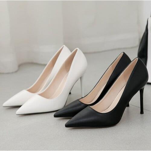 2021 Elegant Women Fetish 9.5cm High Heels Stiletto Pumps Scarpins Office Lady Stripper Heels Plus Size 42 Wedding Bridal Shoes