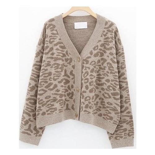 Female Long Sleeve Plus Size Outer Knitted Tops Pull Femme Jersey Sueter Women Autumn Winter Leopard Cardigan Sweater Coat