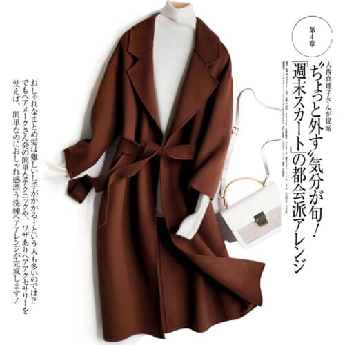 Women Coat 2020 Fashion Long Wool Jacket With Belt Female Atumn Winter Warm Double Sided Overcoat casaco feminino LX2530