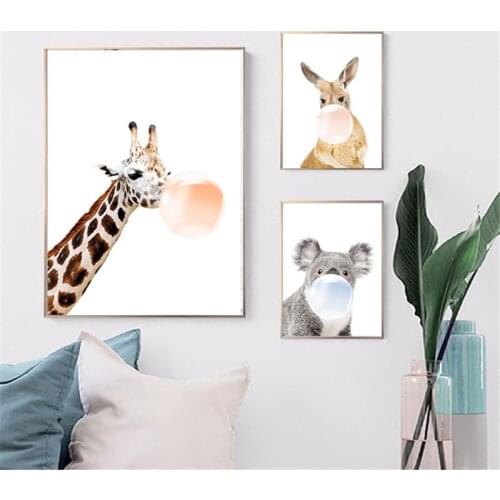 Animal Balloon Nordic Canvas Painting Poster Home Decor Cute Dog Zebra D Panda Giraffe Koala Wall Art Kid Bedroom Picture DIY